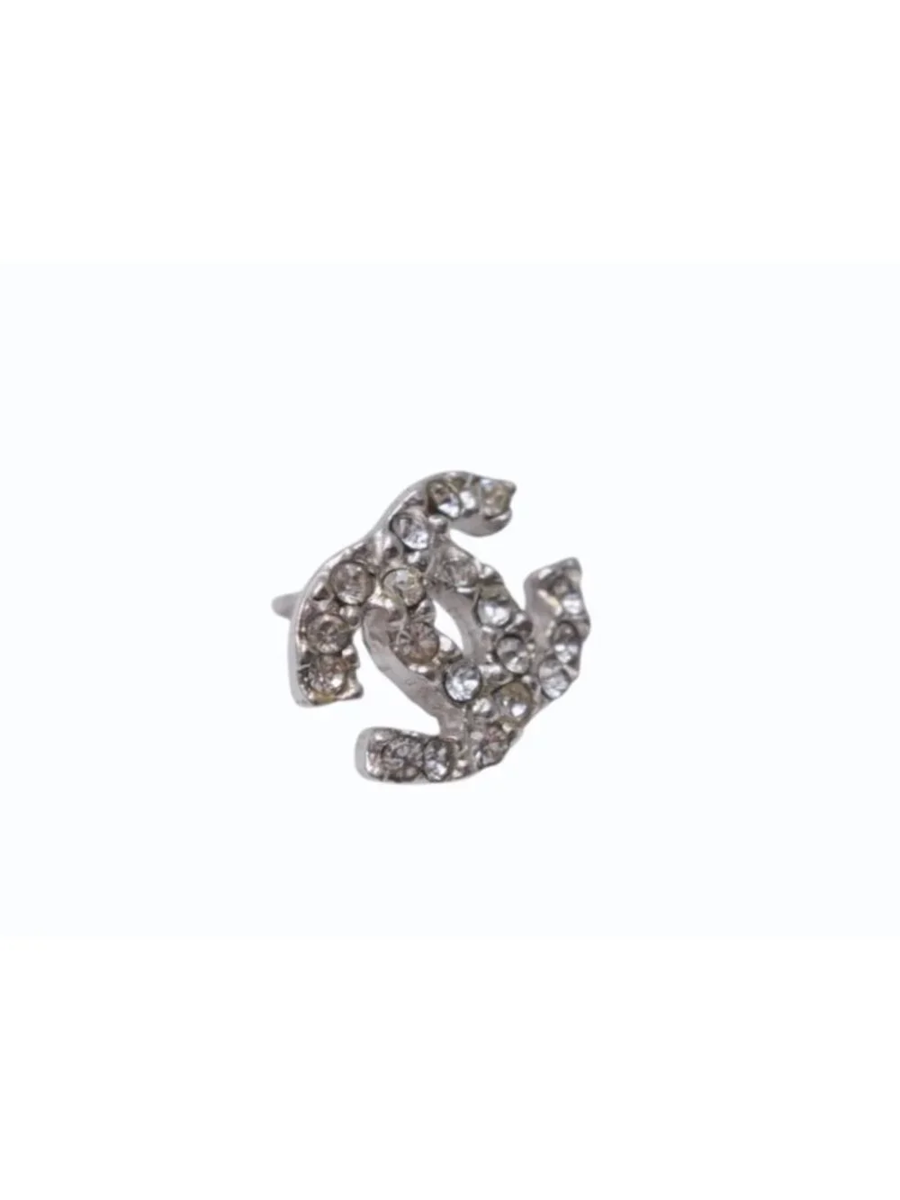 Chanel CC Logo Earrings 03 Rhinestone Metal Silver Clear